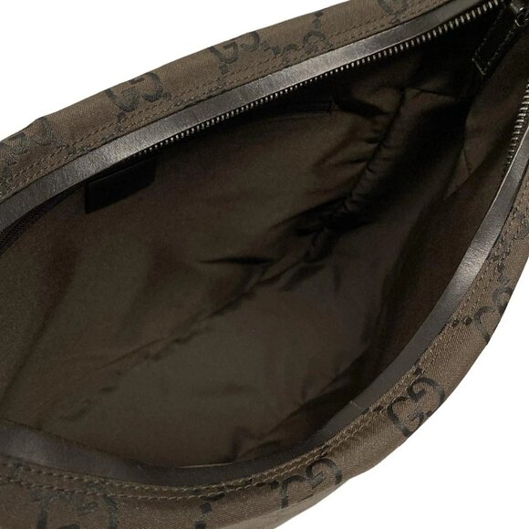 Auth GUCCI GG 13730 Dark Brown Black Nylon Leather Handbag - Picture 14 of 16